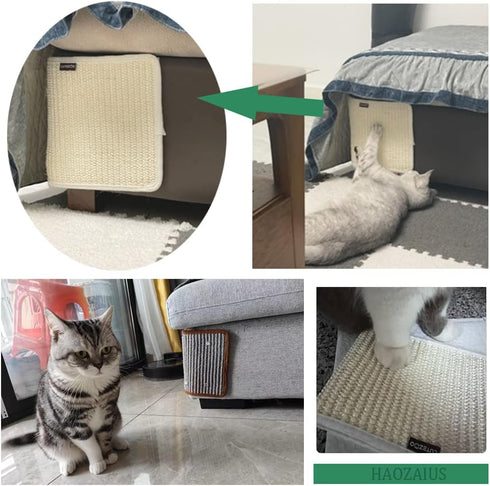 2PCS Cat Scratching Pad Natural Sisal Cat Scratcher Mat Sofa Bed Protector Scratch Pad Couch Side Cover with Pins, Heavy Duty Cat Scratching Pad G...