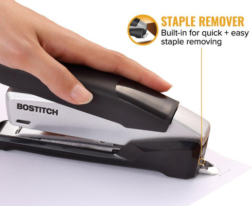 Bostitch Office Executive Metal Desktop Stapler, 3 in 1 Spring Powered Stapler, One Finger, Staple Storage Compartment & Staple Remover, includes ...