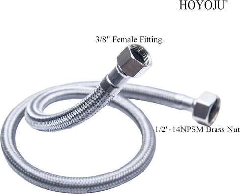 Braided Faucet Connector Supply Hose 1/2"-14NPSM Brass Nut X 3/8 Female Fitting Stainless Steel Lead-Free 20-Inch Long x 2 Pack...