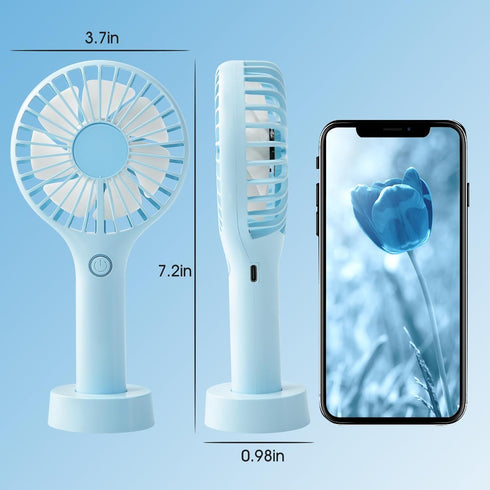 Mini Handheld Fan Portable, Small Portable Hand Held Fan with USB Rechargeable Battery, 3 Speed Personal Desk Table Fan with Base, Makeup Eyelash ...