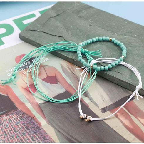 Boho Turquoise Bead Ankle Bracelet Layered Blue Wax Anklet Multi String Rope Anklets Summer Vintage Waterproof Ankle Chain Beach Foot Jewelry for ...