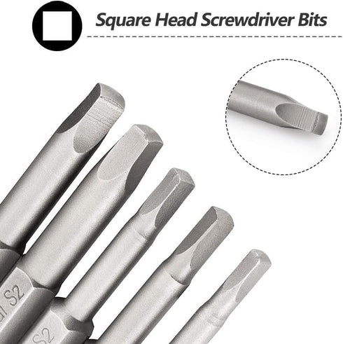 10PCS Magnetic Square Head Screwdriver Bits Set 1/4'' Hex Shank Square Drive Bit S2 Steel SQ1, SQ2, SQ2.7, SQ3, SQ4 Quick Release Power Tools for ...