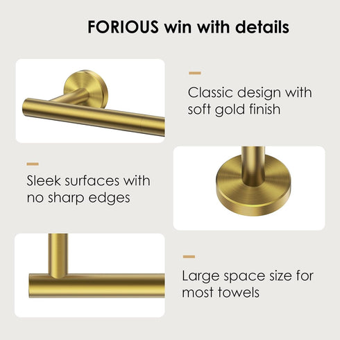 FORIOUS Towel Bar 10 Inch Center to Center, Brushed Gold Bathroom Towel Rack 304 Stainless Steel, Wall Mounted Towel Holder for Bathroom, includes...