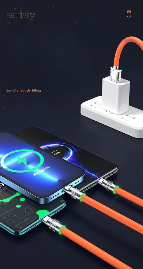 3 in 1 120W Fast Charge Cable, Zinc Alloy One Drag Three...