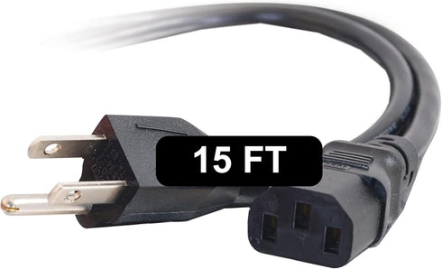 C2G 15FT Replacement AC Power Cord Shielded - Power Cable for Electronics, TV, Computer, Printer, Radio, Monitor, Samsung, Dell, Vizio, LG, Asus, ...