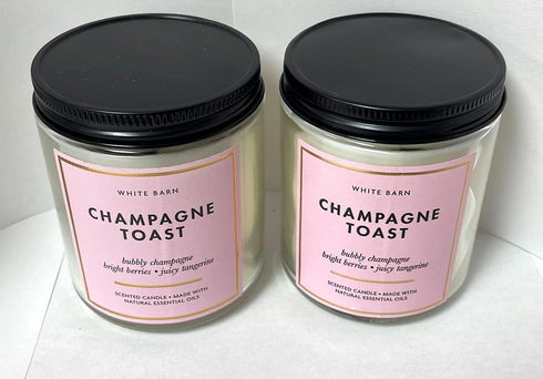 Set of 2 Bath and Body Works White Barn Champagne Toast Single Wick Candle 7 Ounce each...