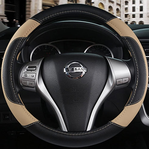 Leather Car Steering Wheel Cover, Non-Slip Car Wheel Cover Protector Breathable Microfiber Leather Universal Fit for Most Cars(Beige)...