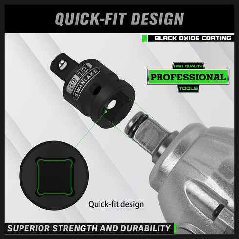 SWANLAKE GARDEN TOOLS 5-Piece Cr-V Steel Impact Socket Adapter Set, 0.375in, Fastener Drive Bit...