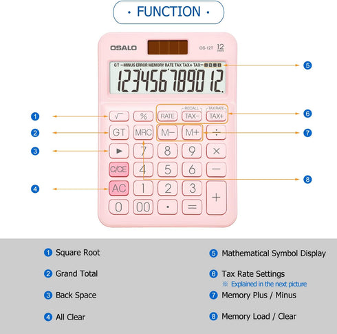 Pocket Small Size Desk Calculator, 12 Digit Large LCD Display, Basic Tax Function Handheld Desktop Calculator with Solar Battery Dual Power, Perfe...