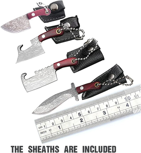 HAOXU Mini Pocket Knife Set Damascus Tiny Knife For Beer Bottle Opener Package Box Cutter Necklace Knife - 4pcs...