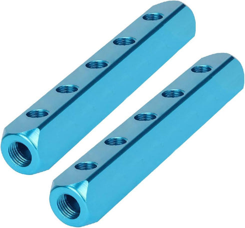 Beduan 1/4" 5 Way 8 Port Aluminum Air Hose Inline Manifold Block Splitter, Pneumatic Air Compressor Manifold Fitting (Pack of 2)...