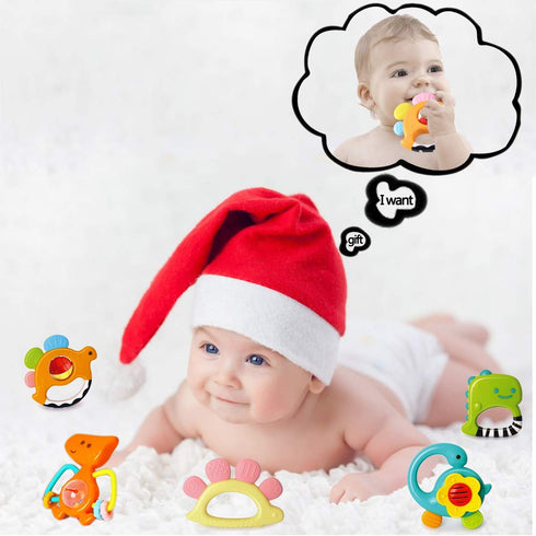 Baby Rattles Sets Teether, Shaker, Grab and Spin Rattle, Musical Toy Set, Early Educational Toys Gifts for 3, 6, 9, 12 Month Baby Infant, Newborn...