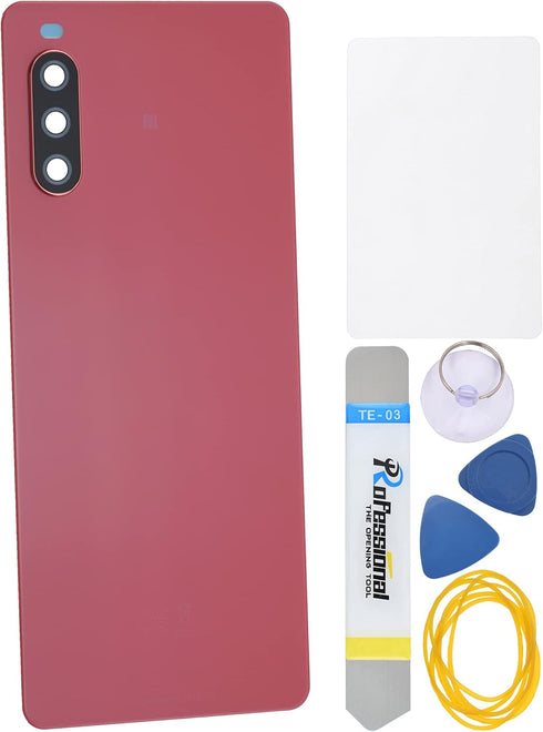 Pink Acrylic Glass Back Panel Cover Replacement for Sony Xperia 10 III with Pre-Install Adhesive Rear Camera Frame Rear Camera's Lens and Installa...