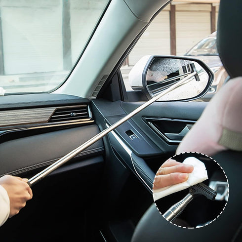 Car Rearview Mirror Wiper, Retractable Rear Mirror Wiper Squeegee, Vehicle Portable Telescopic with 38.6 inches Long Handle Cleaning Tool, Univers...