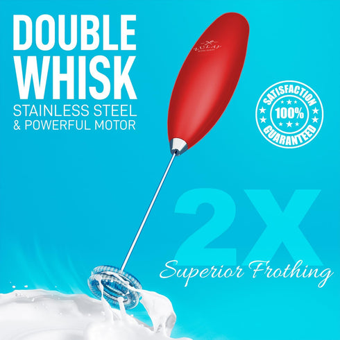 Zulay Kitchen Powerful Double Whisk Milk Frother Handheld - Foam Maker With Stand - Whisk Drink Mixer for Coffee, Mini Foamer for Latte, Matcha, F...