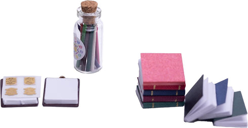 Dollhouse Accessories School Supplies 8pcs Mini Books 2pcs Mini Clipboard with Crayons Miniature School Set Office Stuff Toys for DIY Dollhouse De...