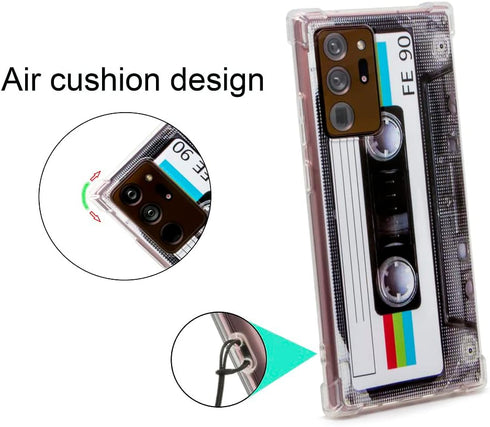 Case for Galaxy Note 20 Ultra with Reinforced Corners TPU Soft Bumper Retro Cassette Tape Case + Camera Lens Protector...