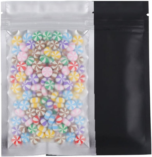 100pcs Frosted Clear Window Flat Colored Metallic Foil Resealable Zipper Seal Bags (Black, Flat | 3oz)...