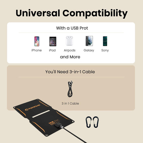 FlexSolar 10W Portable Solar Chargers 5V USB Small Power Emergency ETFE Panels Foldable IP67 Waterproof Camping Hiking Backpacking for Phones Fans...