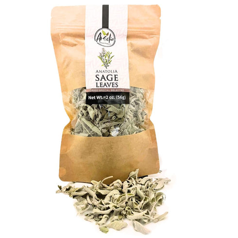 Arselia Dried Sage Leaves | Premium Wild Sage | Whole Sage Spices | Meditteranean Sage Leaf | Sage Tea | Cooking & Smudge Sage | All Green 3 ounce...