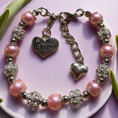 DOLON Gift for Granddaughter Bracelet Jewelry with Rhinestone Balls Faux Pearl...