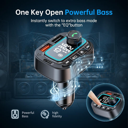 Bluetooth 5.3 Car Adapter FM Transmitter, 42W (PD30W & 12W) USB C Car Charger Wireless Radio Receiver, Hands-free Calling MP3 Audio Player Car Kit...