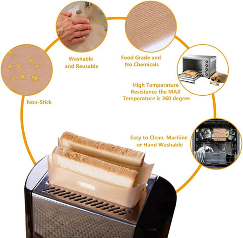 Toaster Bags Reusable for Grilled Cheese Sandwiches | Safest On The Market - 100% BPA & Gluten Free | Non Stick Toast Bag (12PCS)...