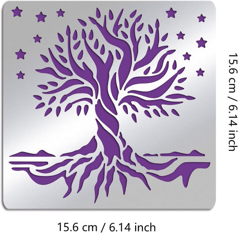 FINGERINSPIRE Tree of Life Metal Journal Stencil Stars Metal Painting Template Stainless Steel Multifunctional Planner Metal Stencils Templates fo...