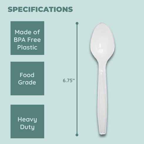 Disposable White Plastic Spoons, Plastic Cutlery: Utensils for Parties, Picnics, Office Home & School - 100 Count...