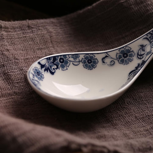 6.75-inch Navy Blue Floral Soup Spoon Set of 4, Porcelain...