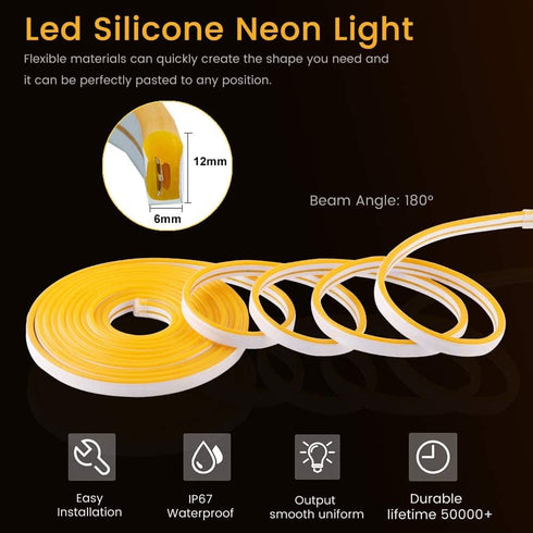 YM E-Bright Led Neon Strip Lights 12V Silicone Rope Indoor Outdoor 16.4Ft 600SMD Waterproof Flexible for Signboard Bar TV Kitchen Bedroom Home Par...