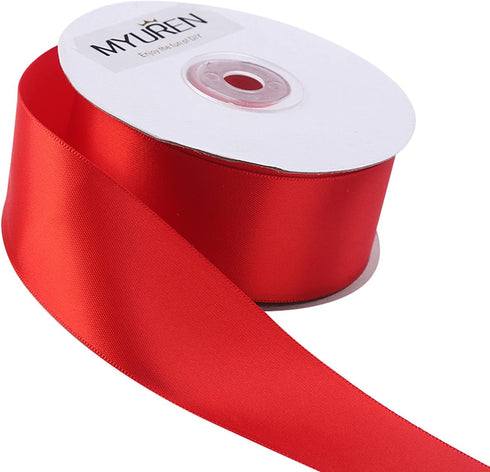 1-1/2" Wide Double Faced Red Polyester Satin Ribbon for Crafts, Wedding, Gift Wrapping, Bow Making,Party Decoration, Christmas Tree Deco (25 Yards...