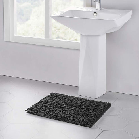 Walensee Bathroom Rug Non Slip Bath Mat (24x17 Inch Dark Grey) Water Absorbent Super Soft Shaggy Chenille Machine Washable Dry Extra Thick Perfect...