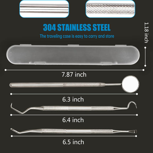 3Pcs Dental Tools, Professional Dental Picks for Teeth Cleaning, 100% Surgical 304 Stainless Steel Plaque Remover for Teeth, Dental Mirror, Hygien...