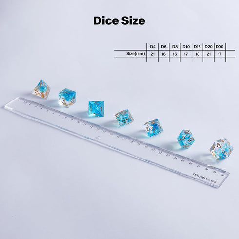 Sharp Edge DND Dice Set Metal Gift Box for Dungeons and Dragons TTRPG, Multi-Sided RPG Resin Roleplaying Games (Transparent Blue with Metallic Foi...