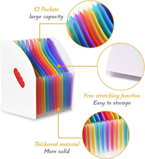 SAYEEC Rainbow Expanding File Holder Folder Standing A4 Vertical Mini File Organizer Magazine Basket Desktop 13 Pockets File holder with handle fo...