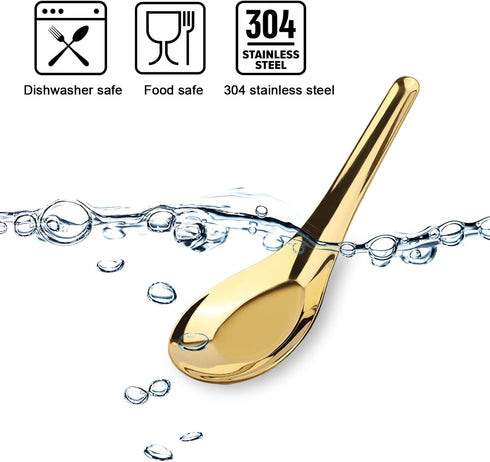 Soup Spoons Stainless Steel Chinese Soup Spoons Set of 6 Asian Soup Spoons Silverware Cucharas Para Comer for Ramen Pho Wonton Dumpling Noodles (g...