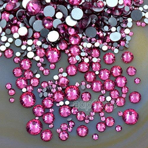 AD Beads 1440 Pieces Mixed Size Glue on Quality Glass Flatback Rhinestones Round Crystal Gems (24 Rose)...