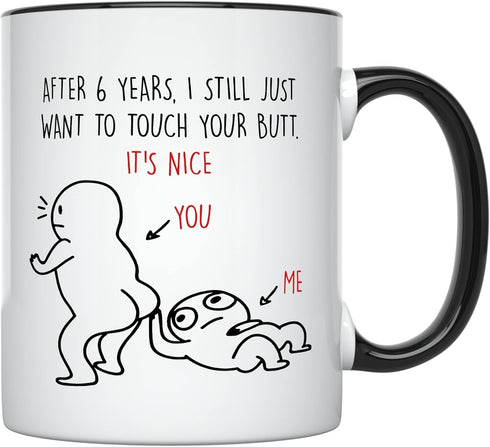 YouNique Designs 6 Years Anniversary Mug, 11 Ounces, Funny 6th Anniversary Coffee Mug for Him, Sixth Year Wedding Anniversary Cup for Couples (Bla...