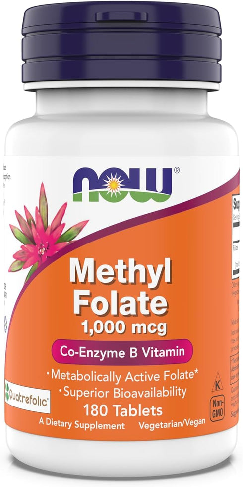 NOW Supplements, Methyl Folate 1,000 mcg, Metabolically Active Folate*, Co-Enzyme B Vitamin, 180 Tablets...