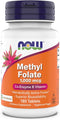 NOW Supplements, Methyl Folate 1,000 mcg, Metabolically Active Folate*, Co-Enzyme B Vitamin, 180 Tablets...