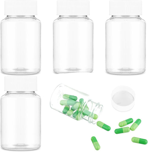 WLLHYF 4Pcs Clear Pill Bottle, 100ml Empty Clear Plastic Pill Bottles Medicine Bottle Empty Reagent Bottle Chemical Containers with Caps for Liqui...