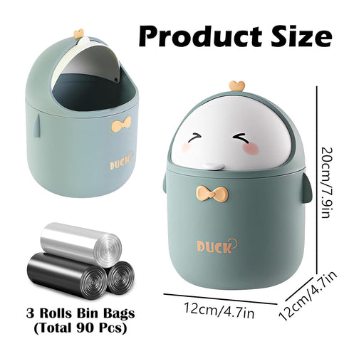Cute Desktop Trash Can Wastebasket with 90 Trash Bags, Creative Mini Countertop Garbage Can with Lid, Small Plastic Storage Bin for Home Kitchen D...
