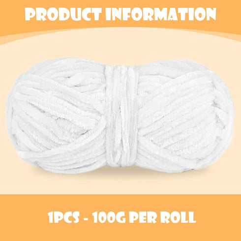 100g Chenille Yarn, White Blanket Yarn for Knitting, Handcrafts Weaving Soft Chenille Yarn, Crochet Yarn for Crochet Weaving......