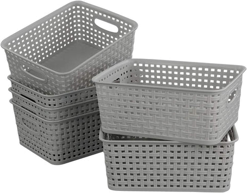 6-Pack Plastic Storage Organizer Basket, 10.04"L x 7.48"W x 3.95"H, Slightly Gray...