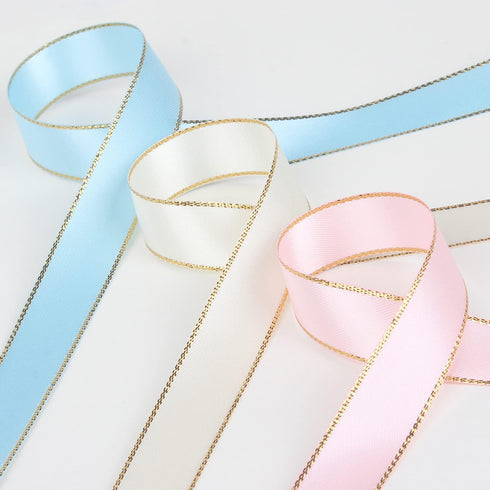 VIVIQUEN White Double Faced Satin Ribbon with Gold Edge, 1” Polyester Continuous Ribbon -25 Yards,Wide Ribbon for Gift Wrapping,Wedding,Bows Bouqu...