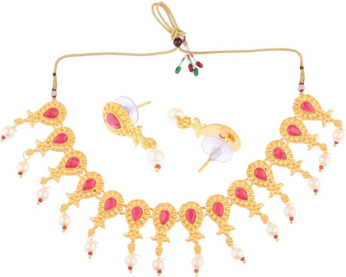 Efulgenz Indian Wedding Bridal Jewelry for Women Antique Gold Tone Floral Choker Necklace Faux Pearl Drop Dangling Earrings Kundan Bridal Set Indi...