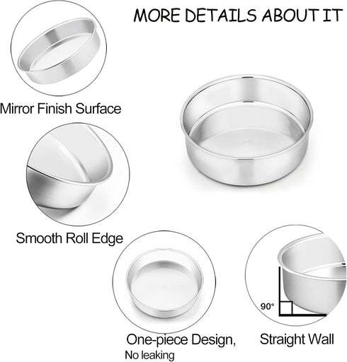 TeamFar 6 Inch Cake Pan, 2 Pcs Round Tier Cake Pan Set Stainless Steel for Baking Steaming Serving, Fit in Oven Pot Air Fryer, Healthy & Heavy Dut...