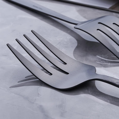 Matte Black Serving Fork, 9.5-inch Stainless Steel Large Serving Fork, Heavy Duty, Satin Finish, Set of 3...