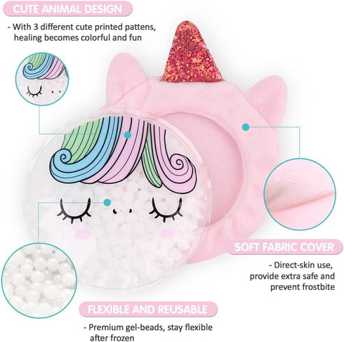 Hilph Kids Ice Packs for Boo Boos, Reusable Cold Packs with Sleeves for Kids Injuries, Toddler Animal Ice Packs Hot Cold Therapy for Kids Bumps, S...